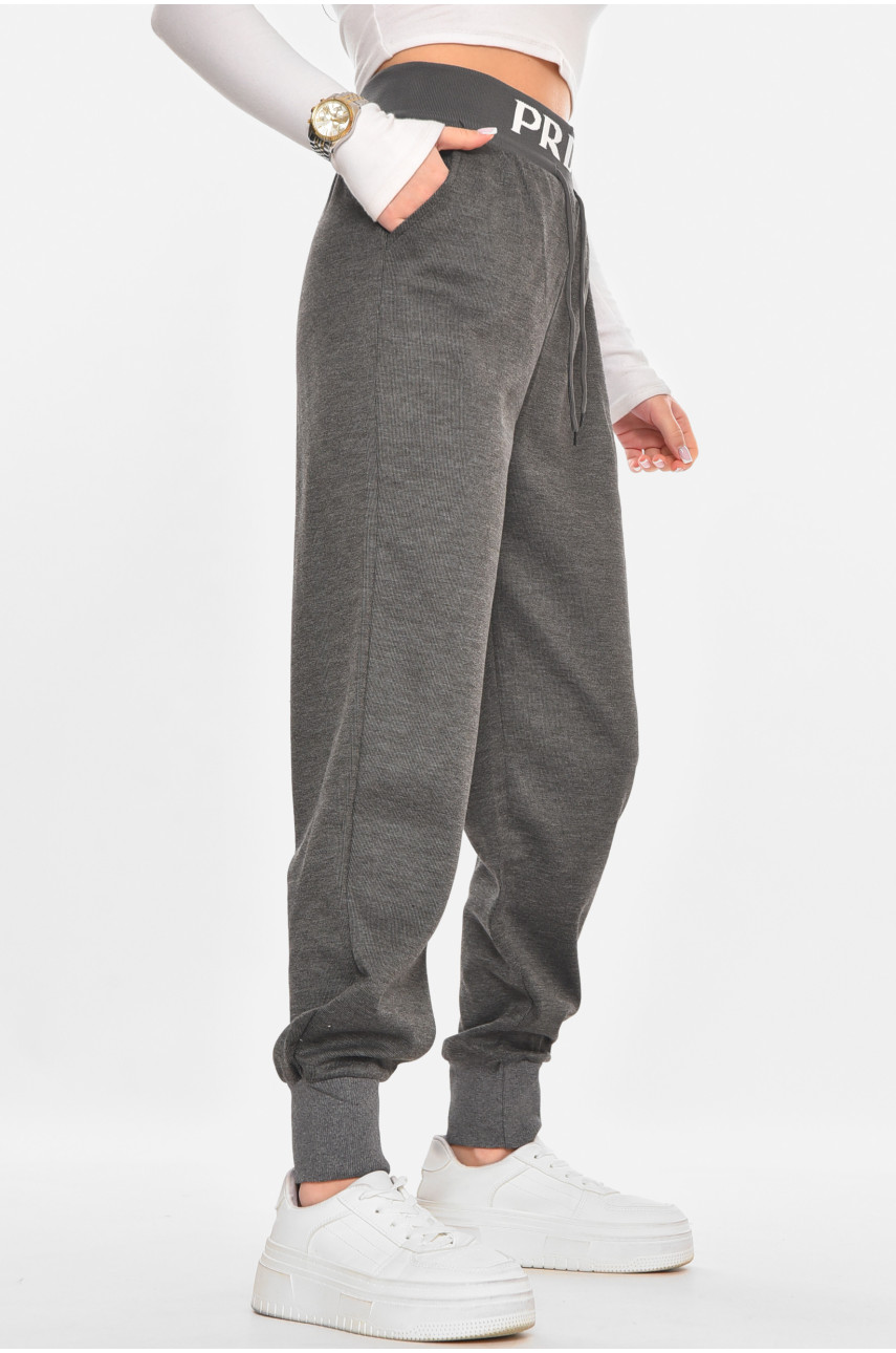 Штани жіночі однотонні темно-сірого кольору 211465