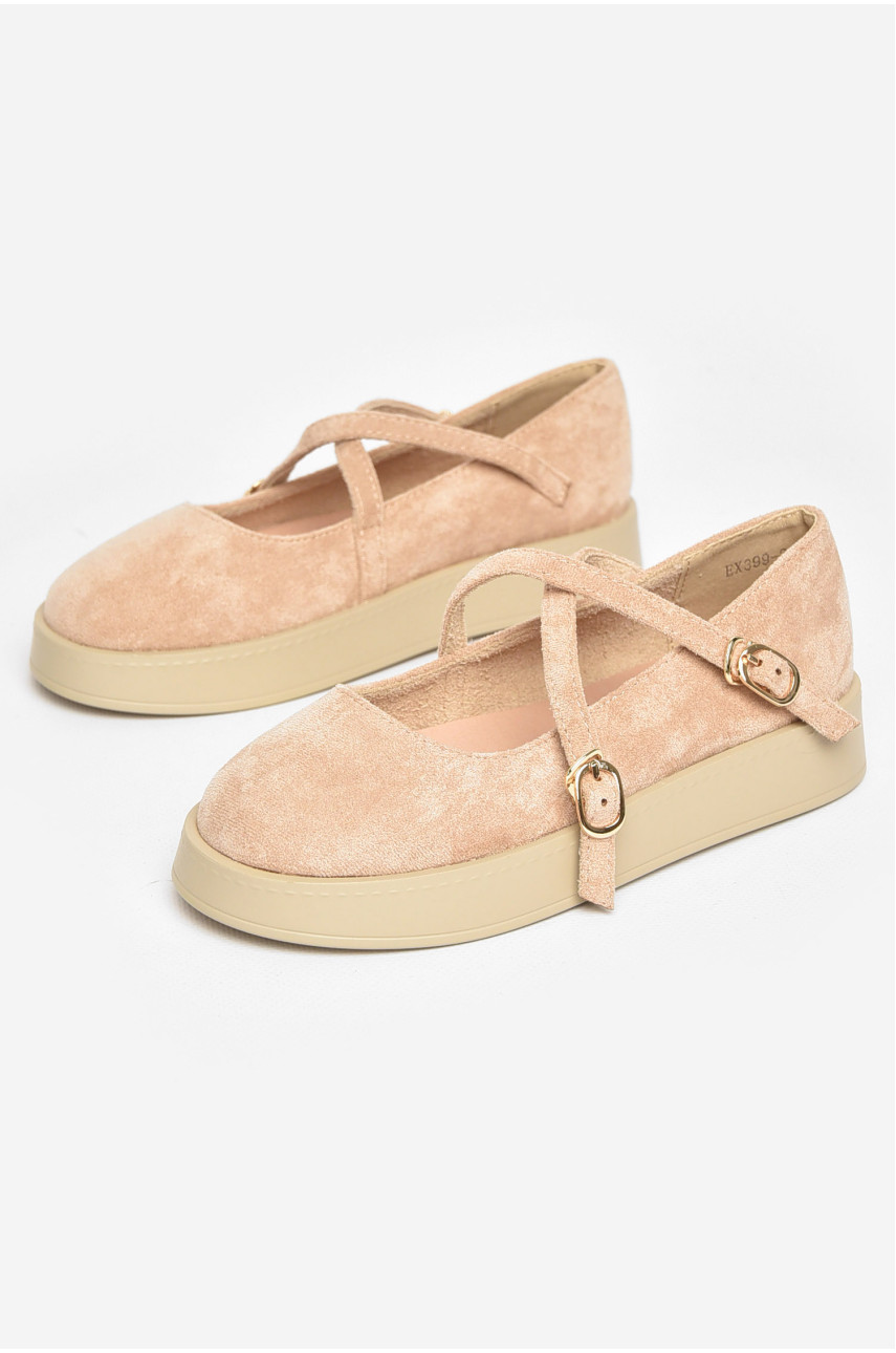 Туфли-лоферы детские для девочки бежевого цвета EX399-2 211943
