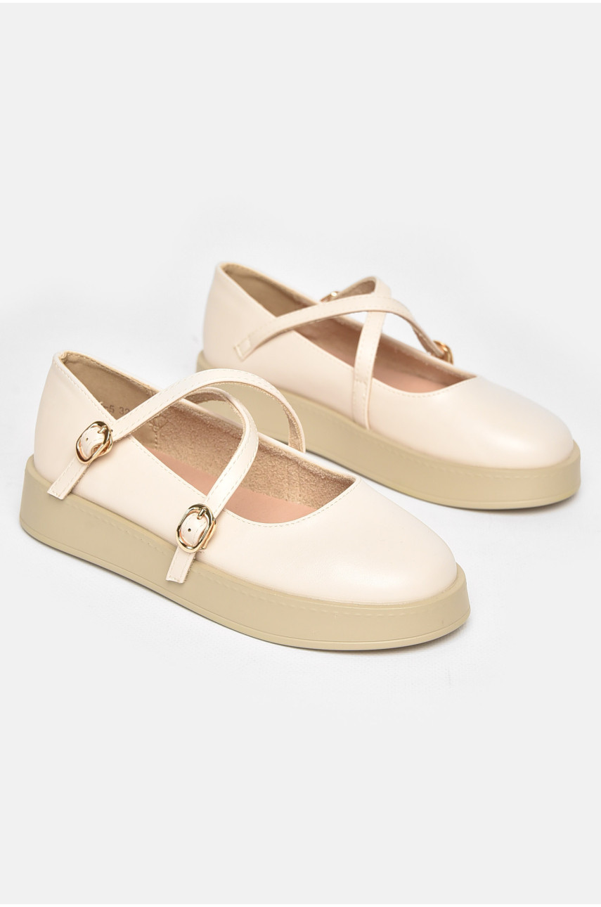 Туфли-лоферы детские для девочки светло-бежевого цвета EX399-5 211944