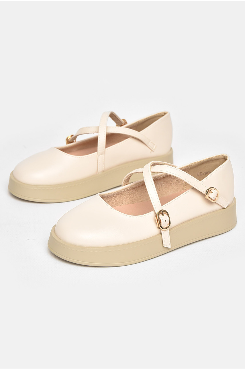 Туфли-лоферы детские для девочки светло-бежевого цвета EX399-5 211944