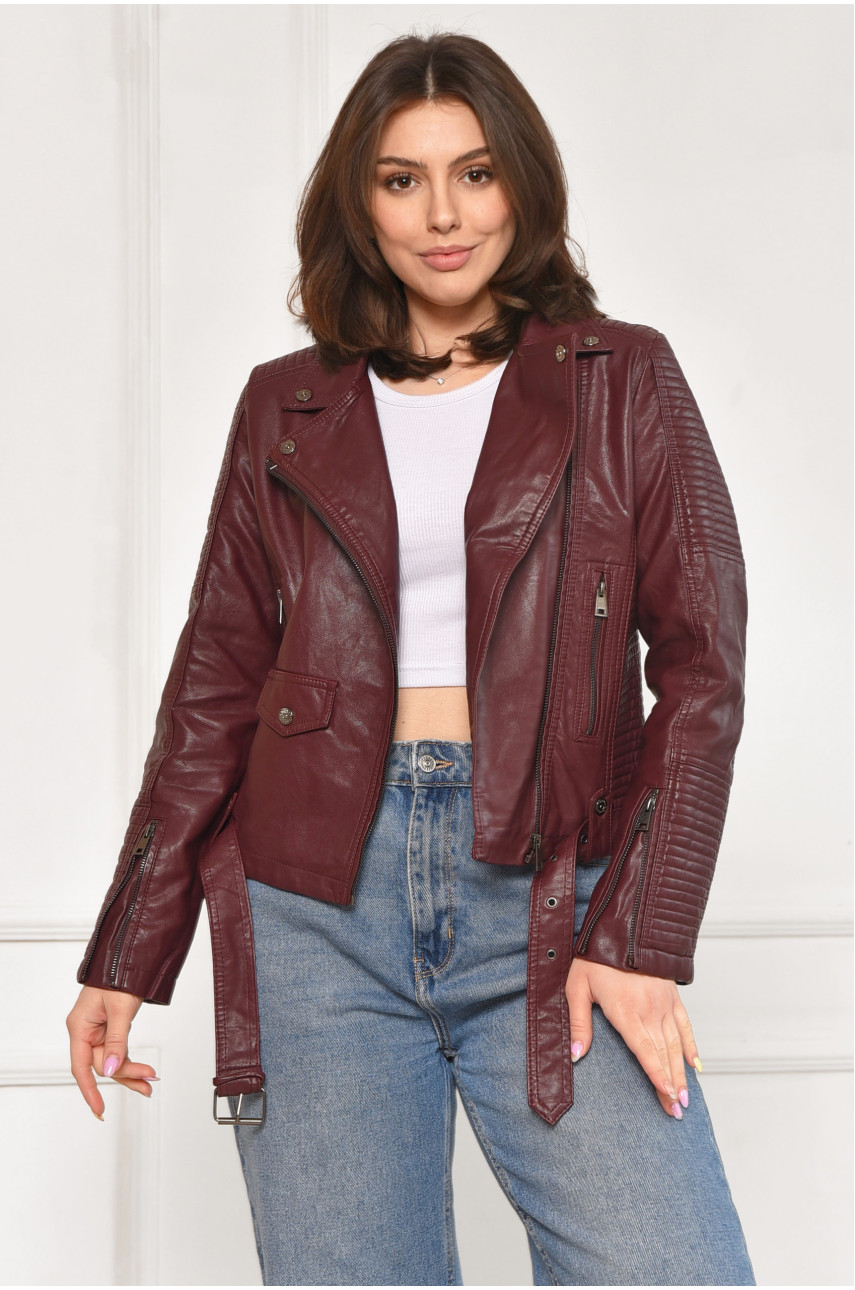 Куртка-косуха жіноча з екошкіри бордового кольору 1708 212013