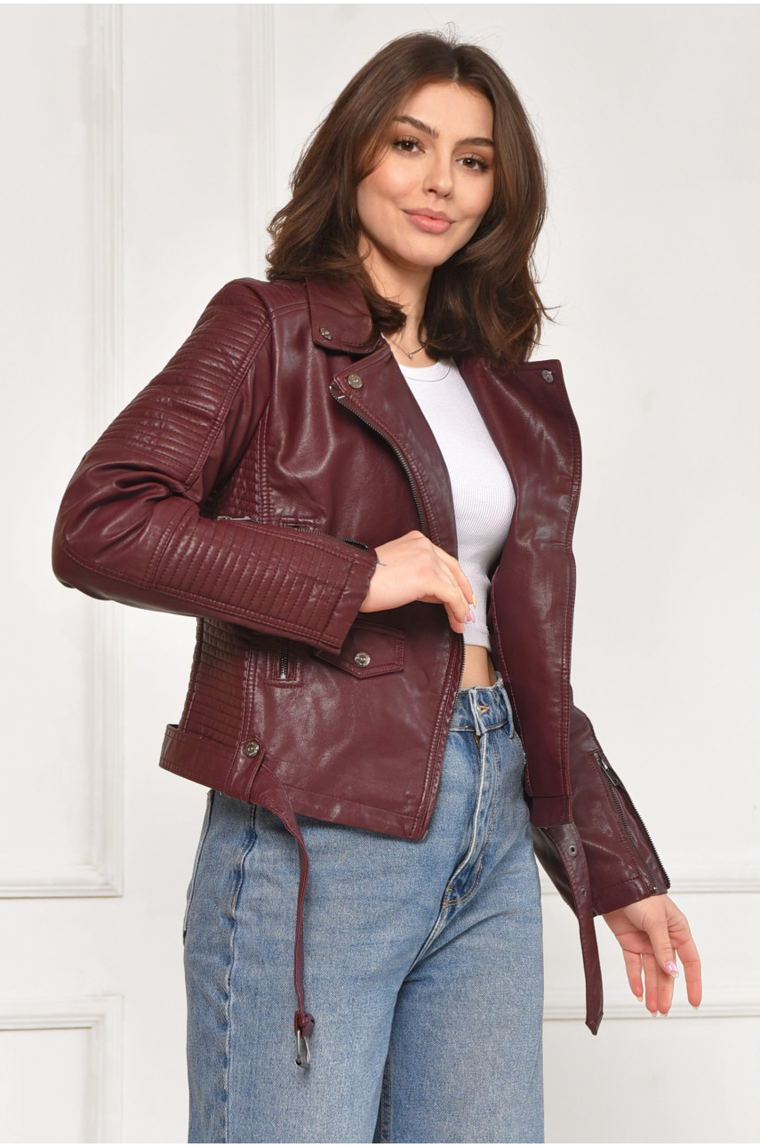 Куртка-косуха жіноча з екошкіри бордового кольору 1708 212013