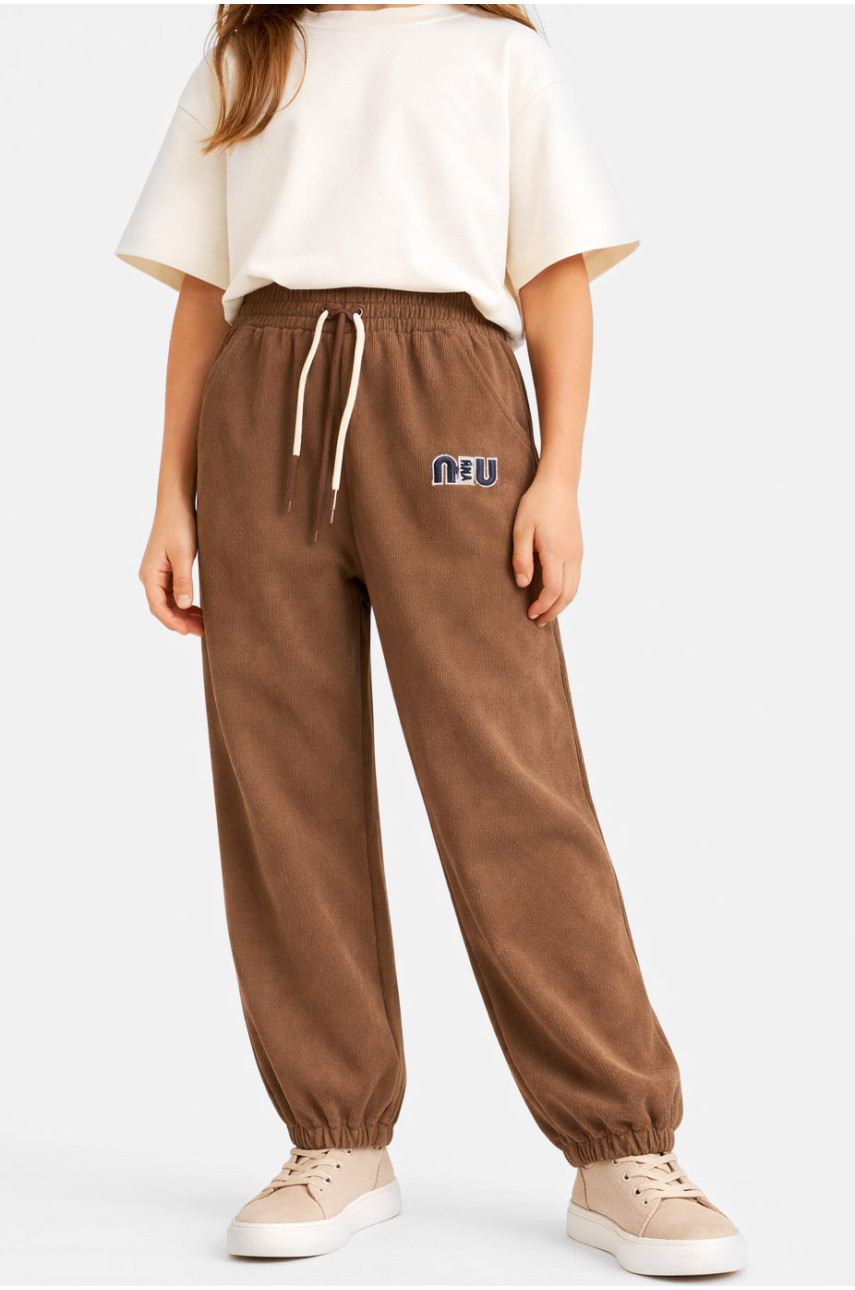 Штаны детские вельветовые для девочки коричневого цвета 312-2 212026