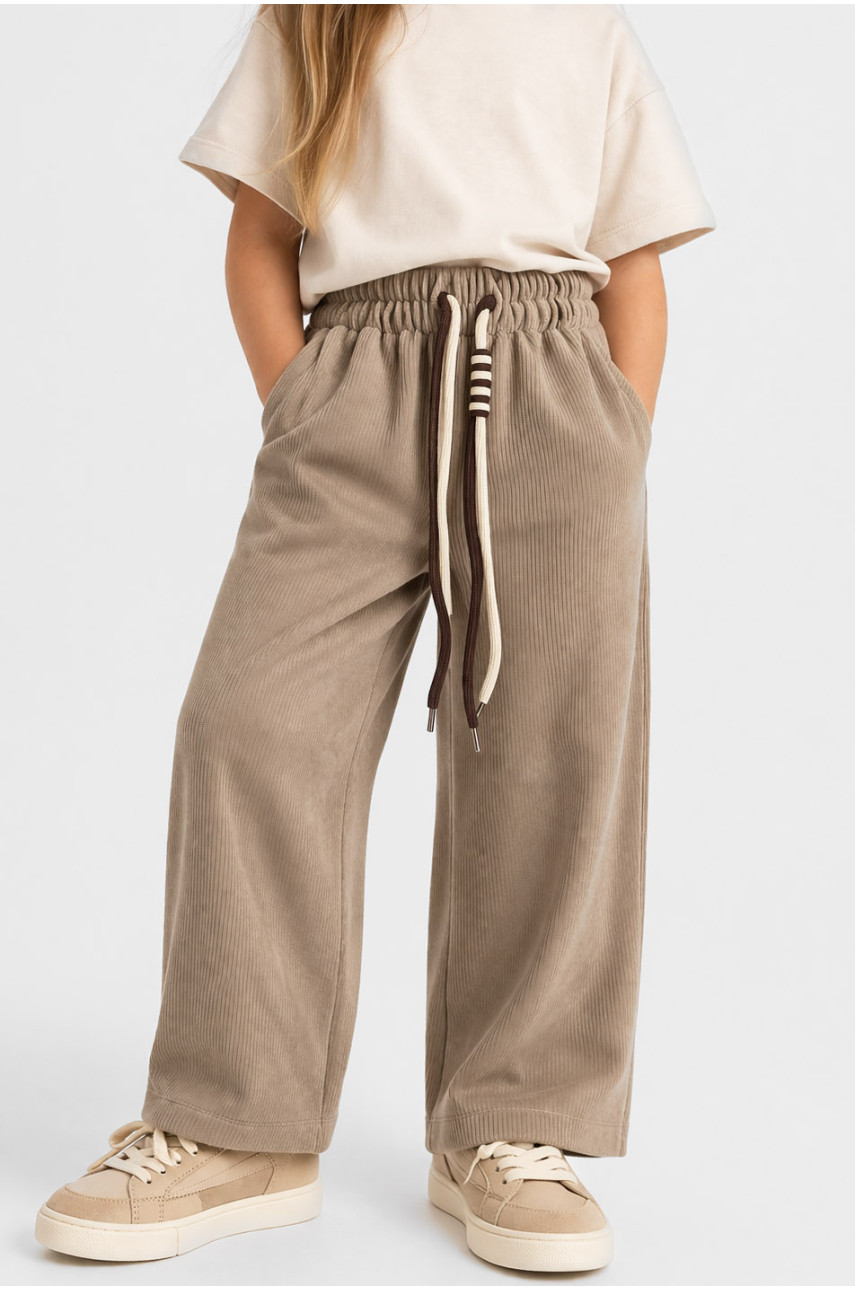 Штаны детские вельветовые для девочки бежевого цвета 312 212027