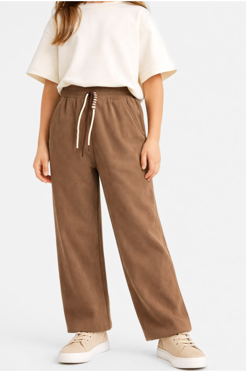 Штаны детские вельветовые для девочки коричневого цвета 312 212028