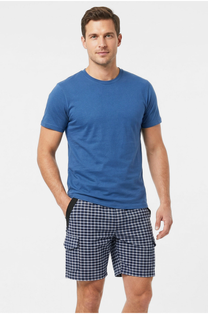 Шорти чоловічі темно-синього кольору з принтом P27 212067