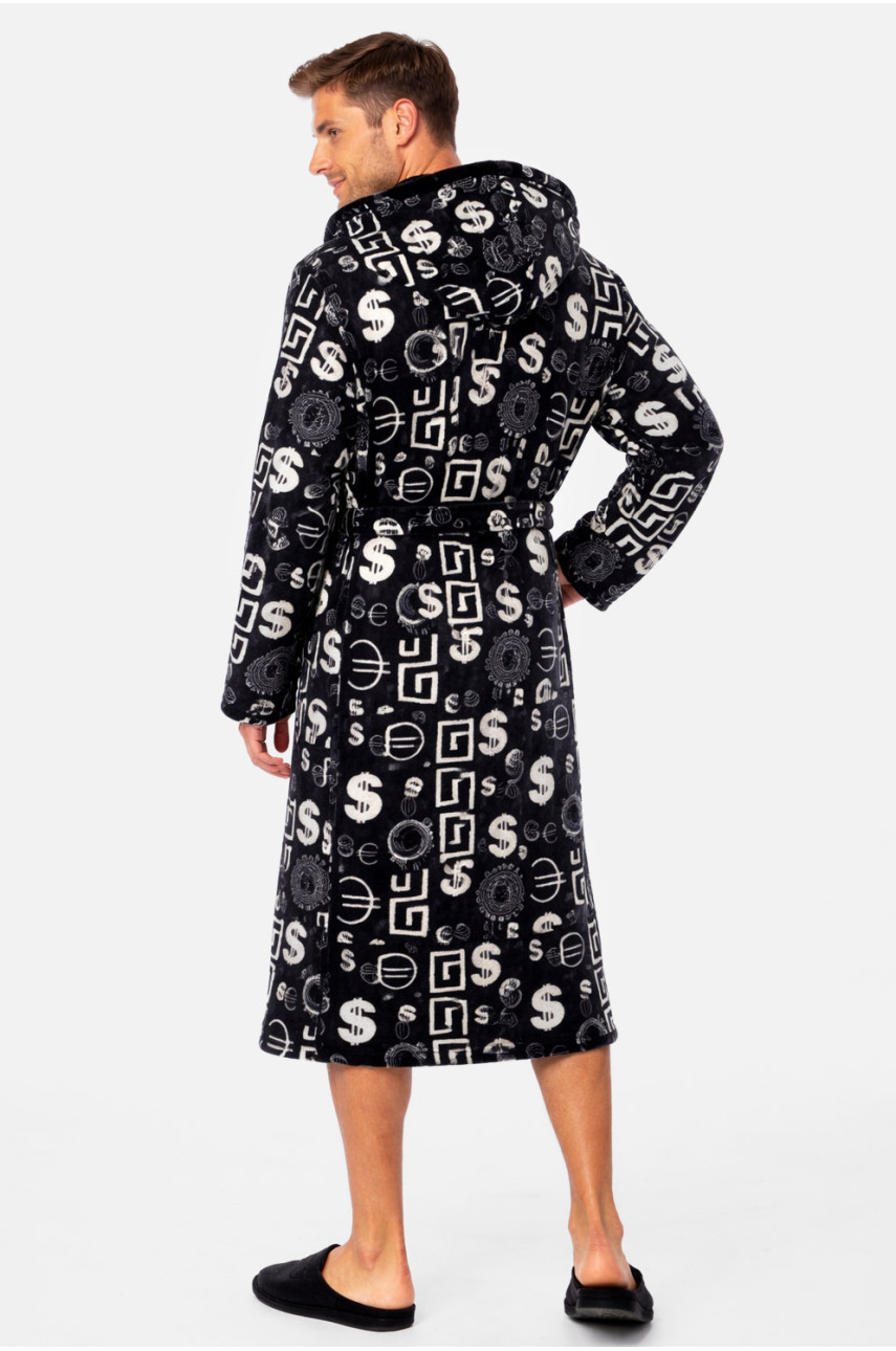 Халат мужской махровый черного цвета с принтом 212105