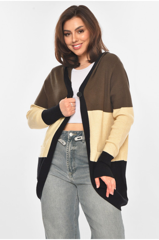 Кардиган женский тёмно-зеленого цвета с принтом 11743 212186