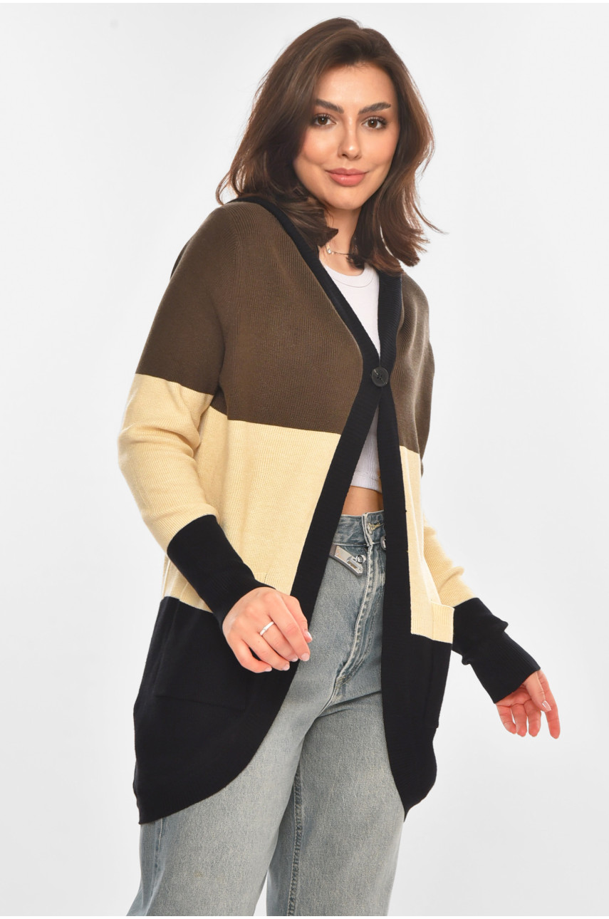 Кардиган женский тёмно-зеленого цвета с принтом 11743 212186