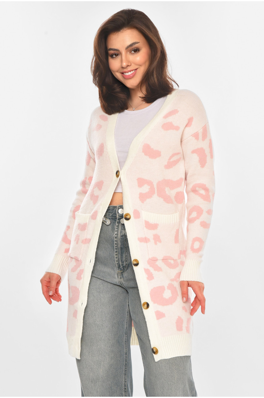 Кардиган женский белого цвета с принтом 11072 212187