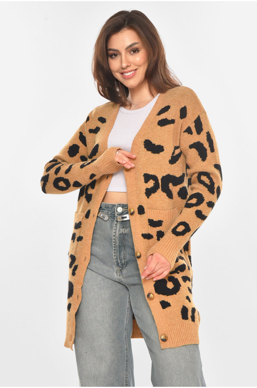 Кардиган женский бежевого цвета с принтом 011872 212188