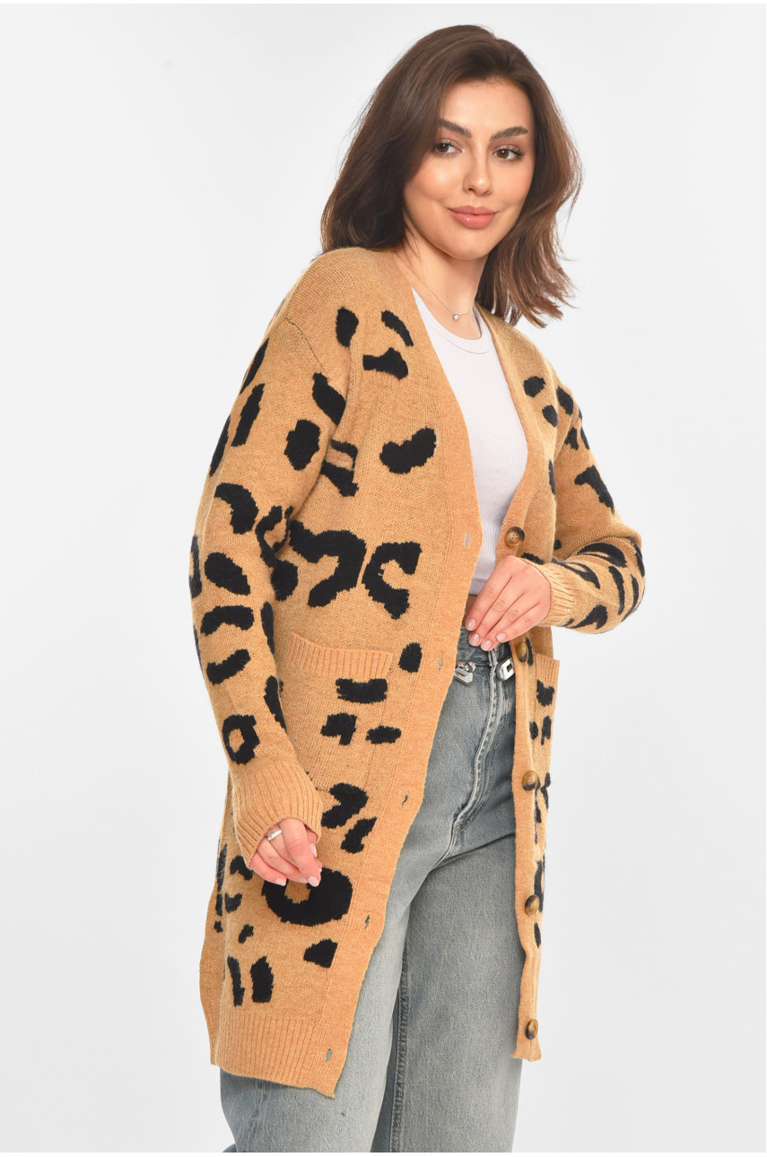 Кардиган женский бежевого цвета с принтом 011872 212188