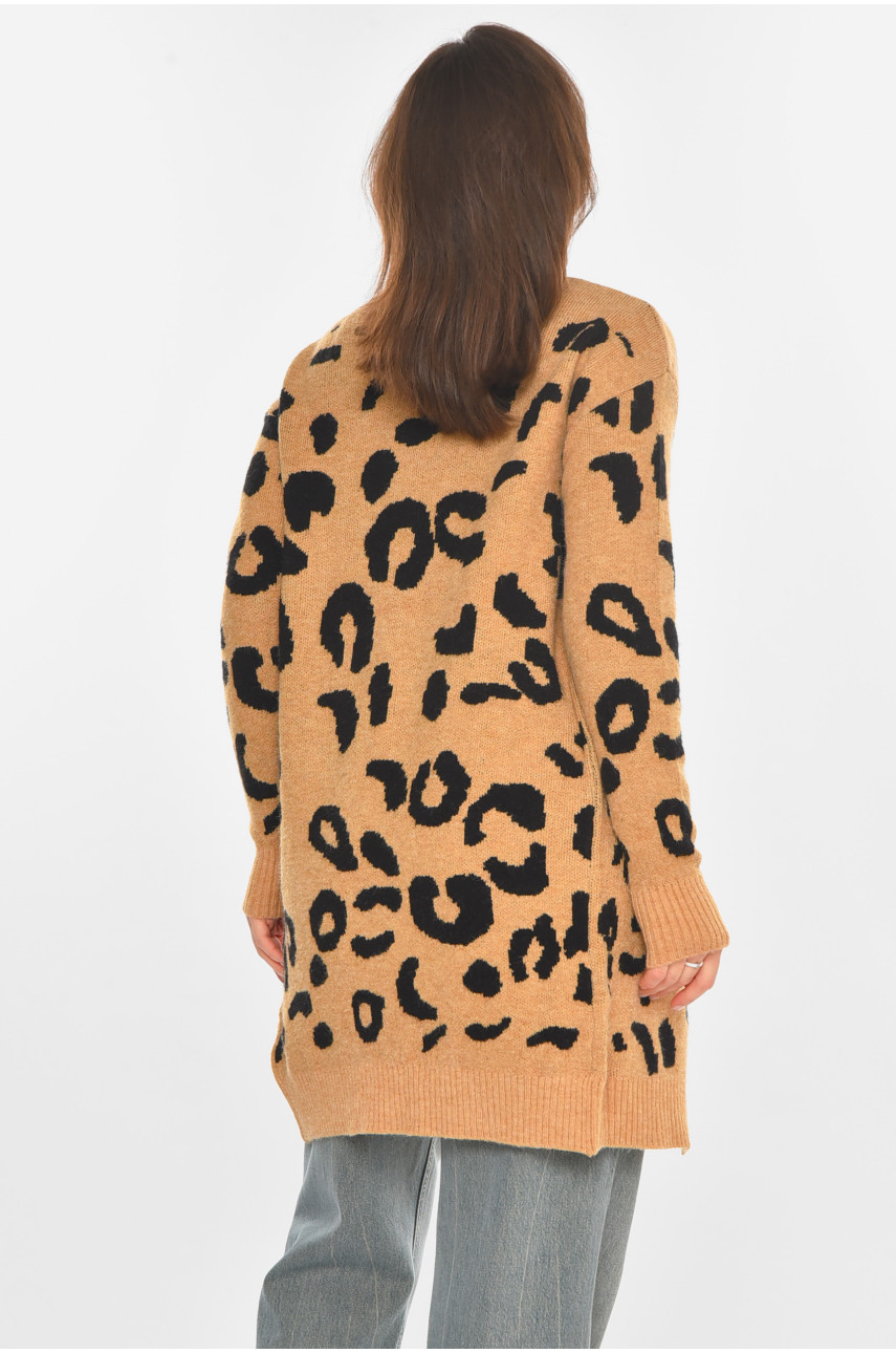 Кардиган женский бежевого цвета с принтом 011872 212188