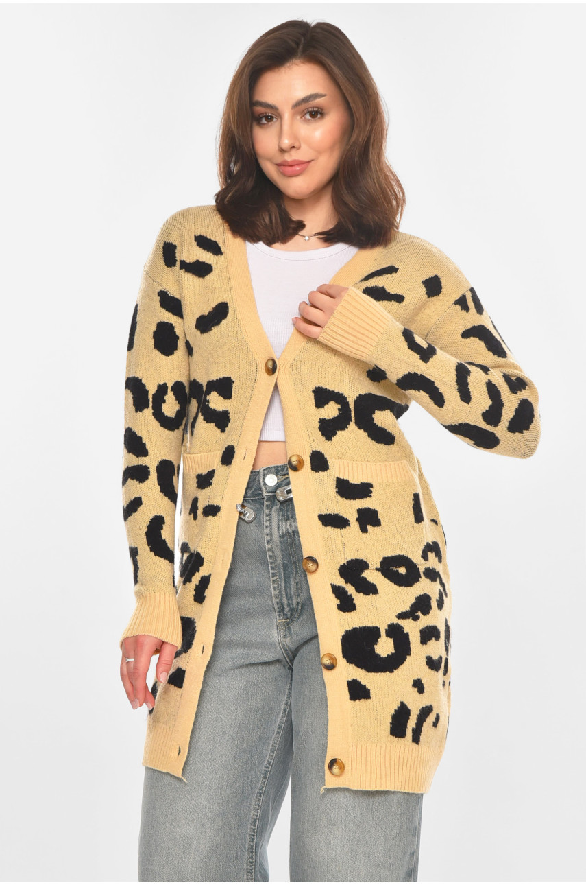 Кардиган женский светло-бежевого цвета с принтом 011872 212190