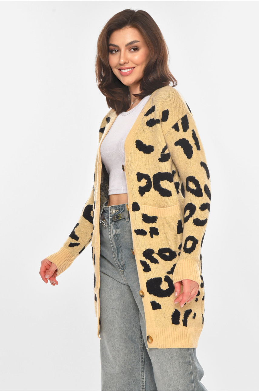 Кардиган женский светло-бежевого цвета с принтом 011872 212190