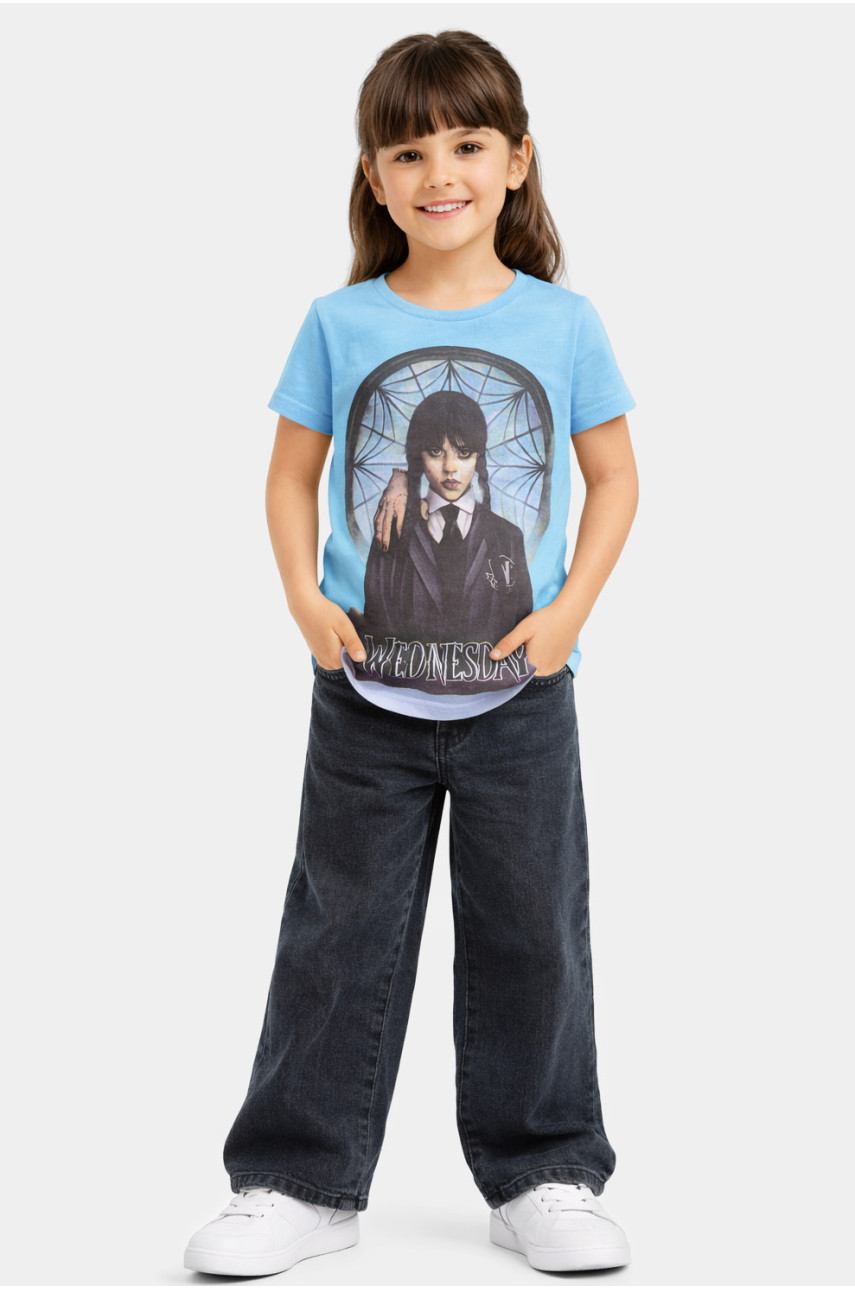 Футболка детская для девочки голубого цвета с принтом 212207