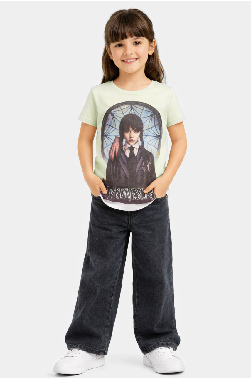 Футболка детская для девочки салатового цвета с принтом 212208