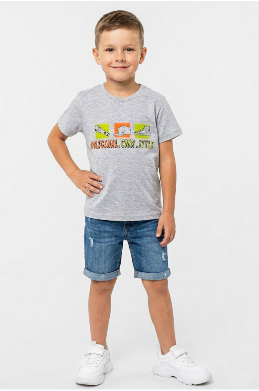 Футболка детская для мальчика серого цвета с принтом 212209