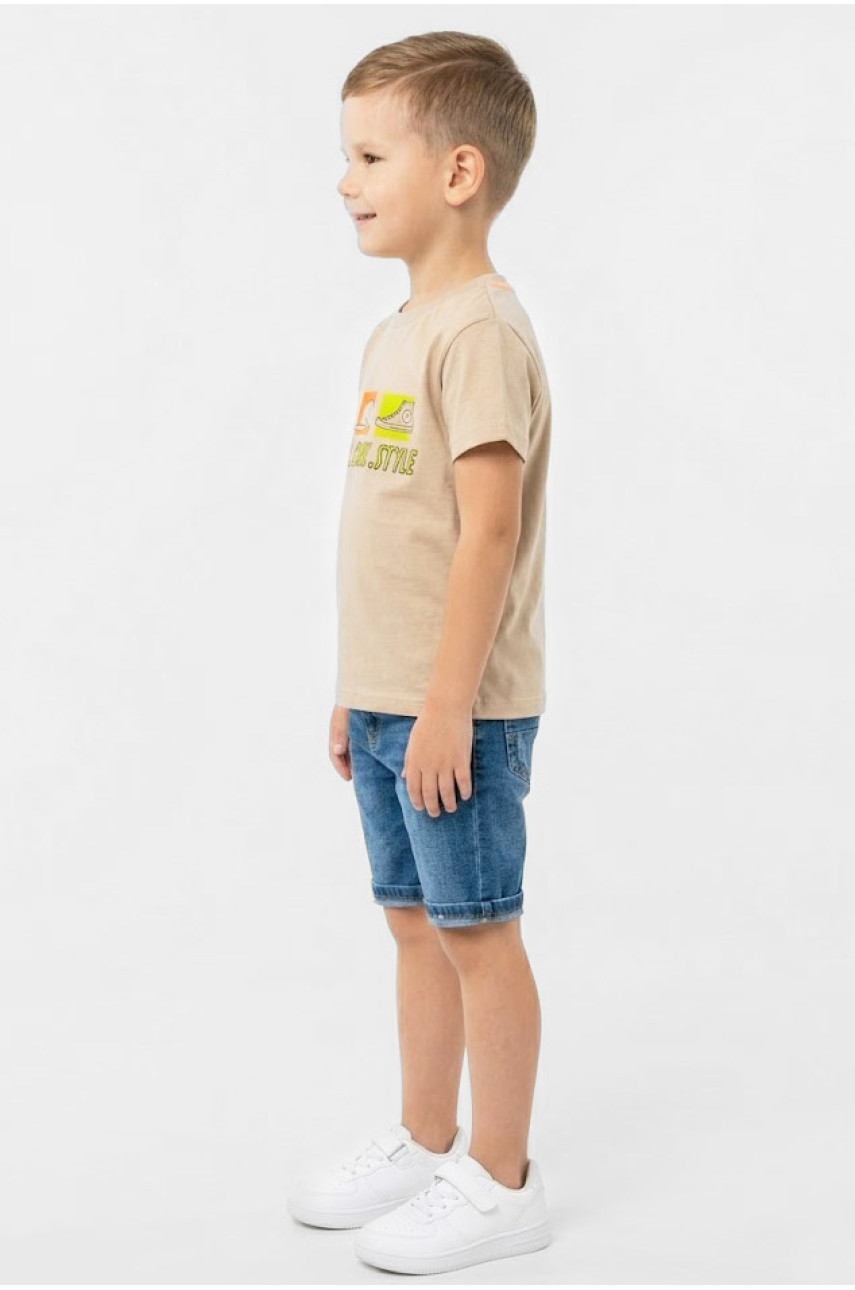 Футболка детская для мальчика бежевого цвета с принтом 212210