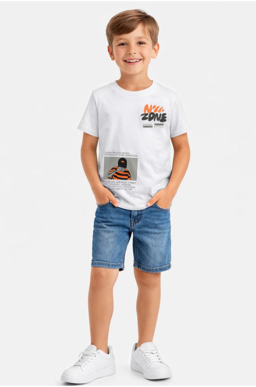 Футболка детская для мальчика белого цвета с принтом 212213