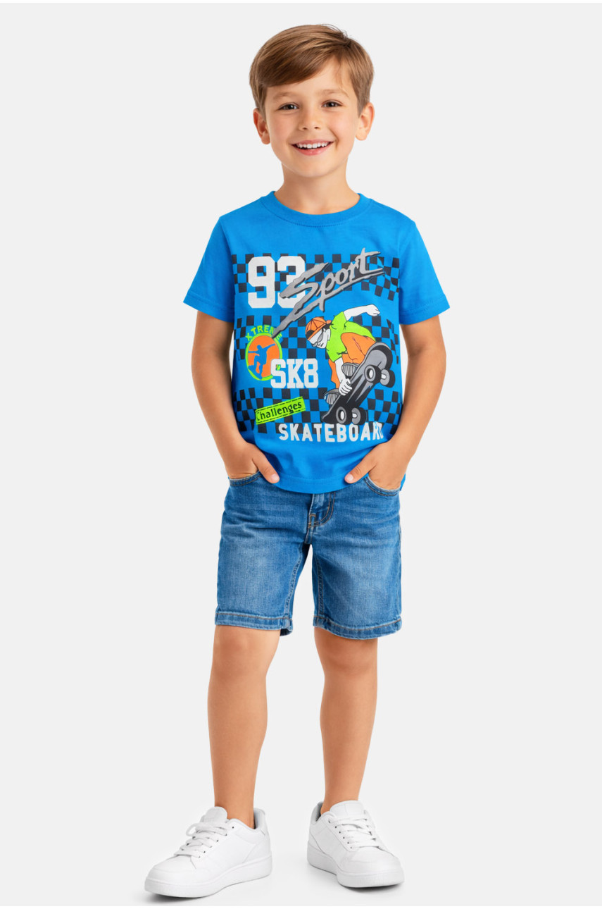 Футболка детская для мальчика синего цвета с принтом 212214