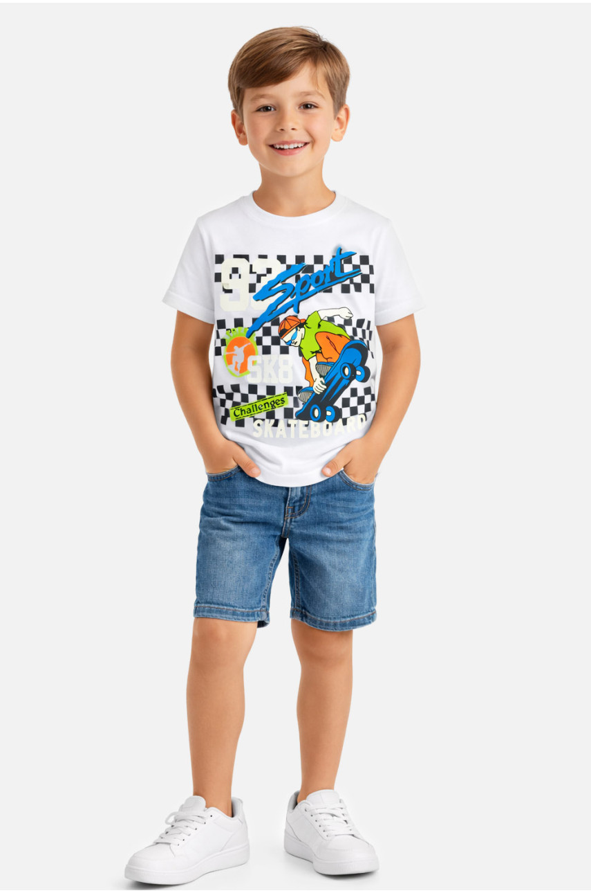 Футболка детская для мальчика белого цвета с принтом 212215