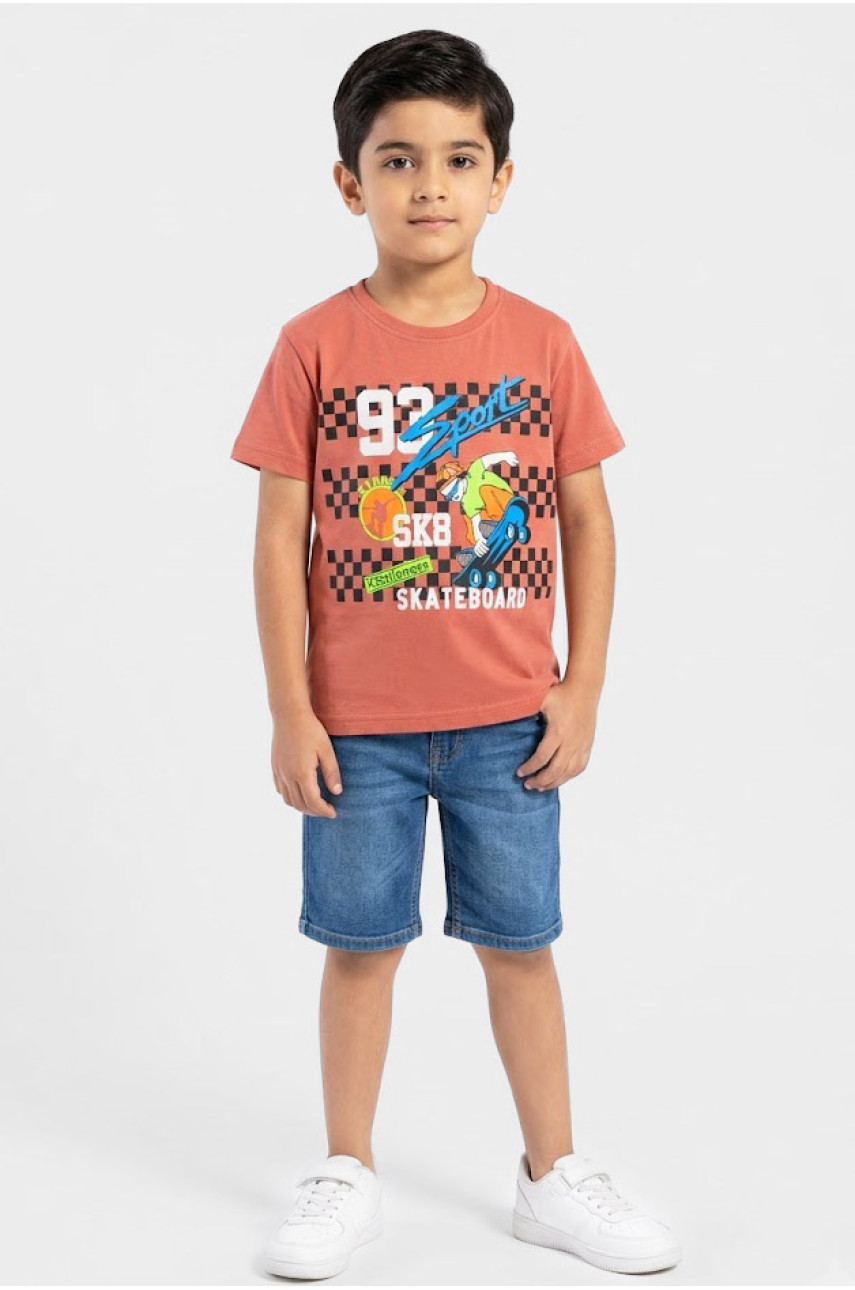 Футболка детская для мальчика терракотового цвета с принтом 212216