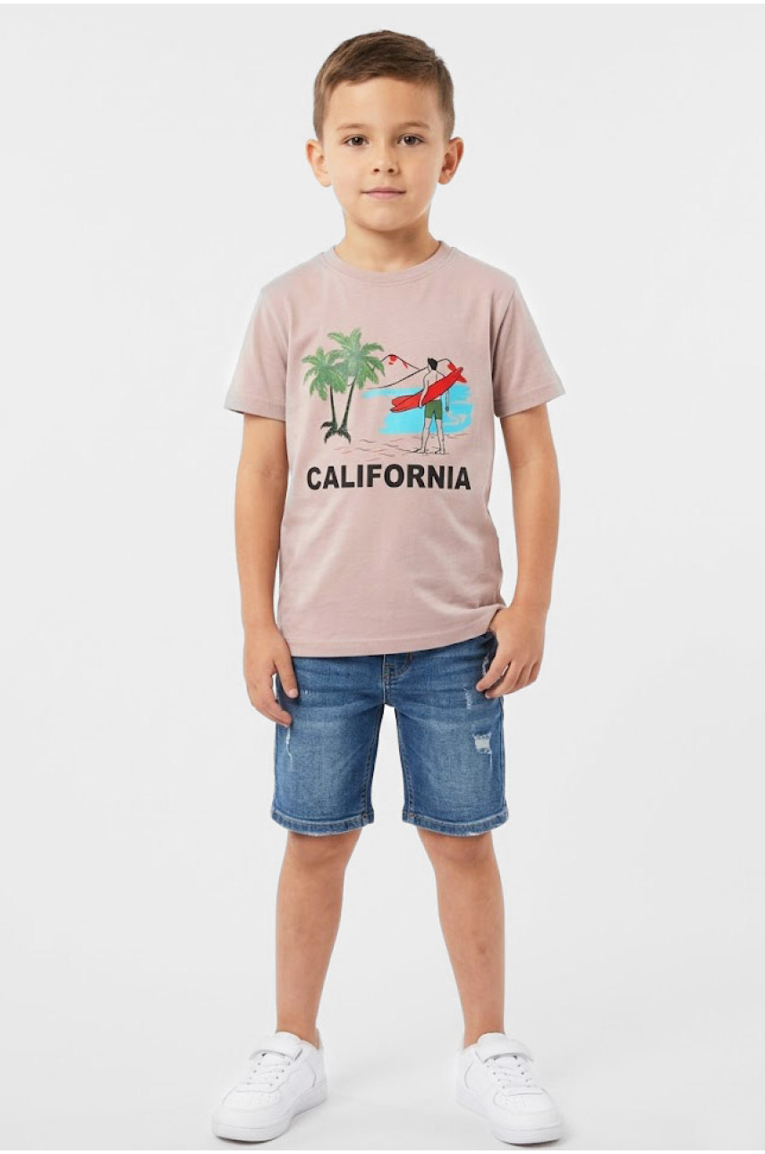 Футболка детская для мальчика бежевого цвета с принтом 212223
