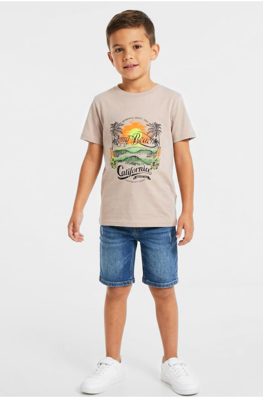 Футболка детская для мальчика бежевого цвета с принтом 212224