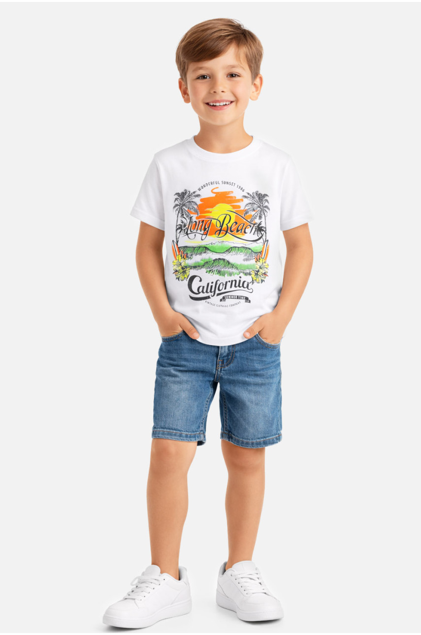 Футболка детская для мальчика белого цвета с принтом 212225