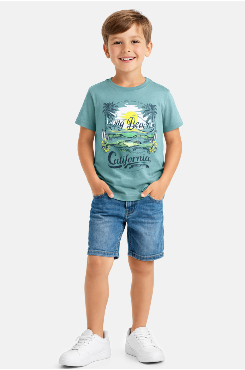 Футболка детская для мальчика зеленого цвета с принтом 212226