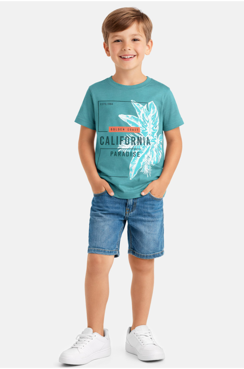 Футболка детская для мальчика зеленого цвета с принтом 212227