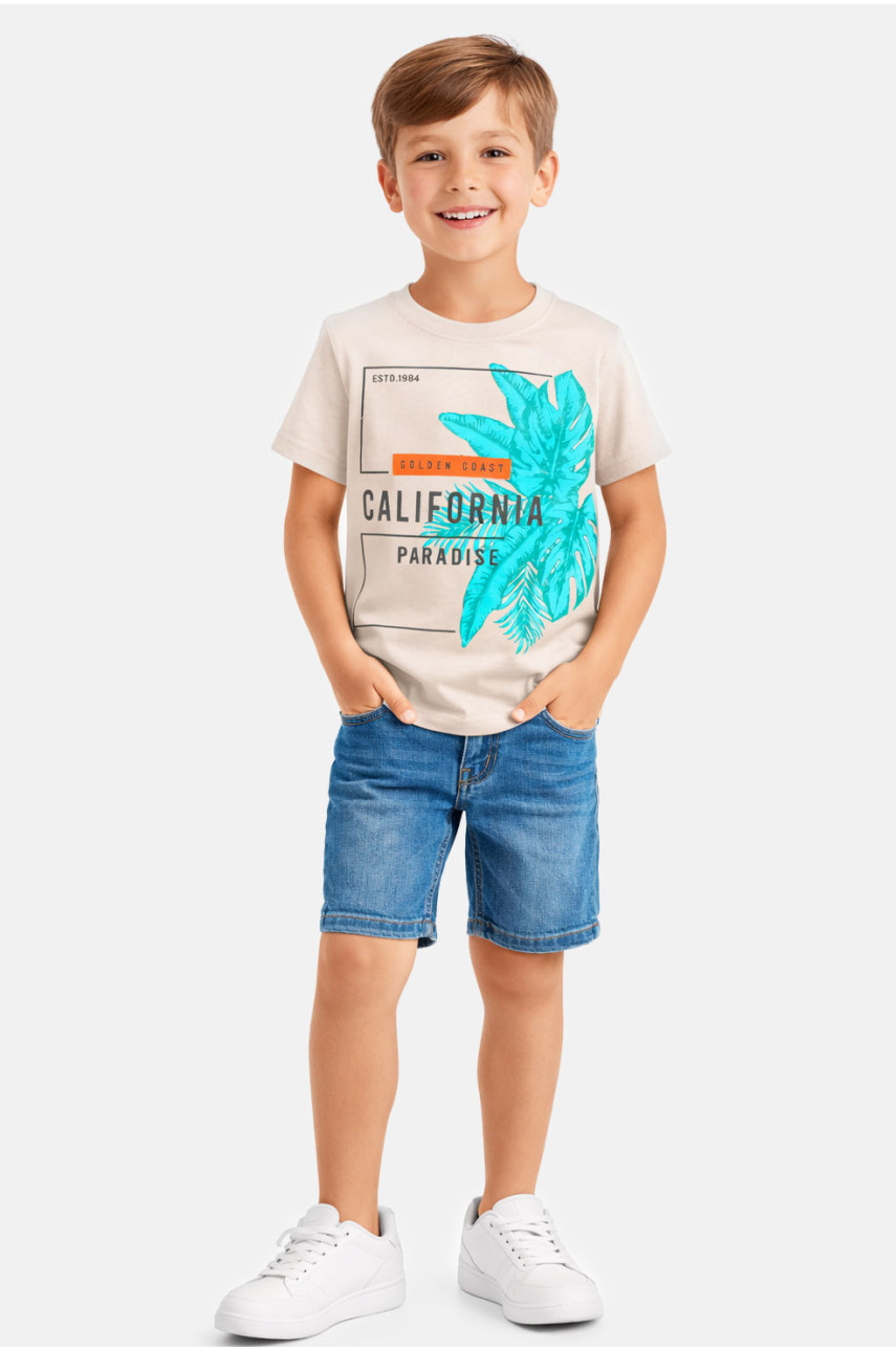 Футболка детская для мальчика бежевого цвета с принтом 212229