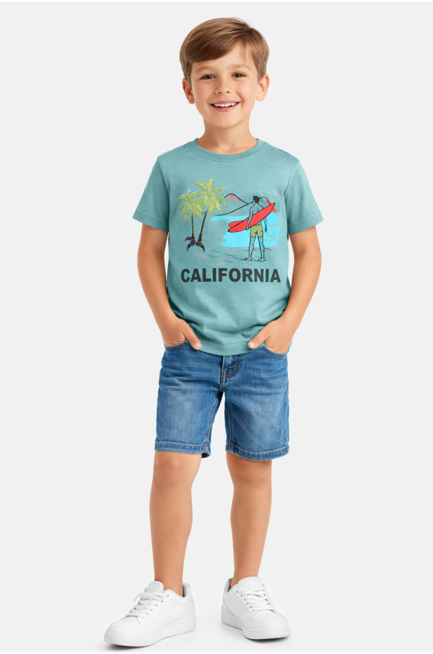 Футболка детская для мальчика зеленого цвета с принтом 212230