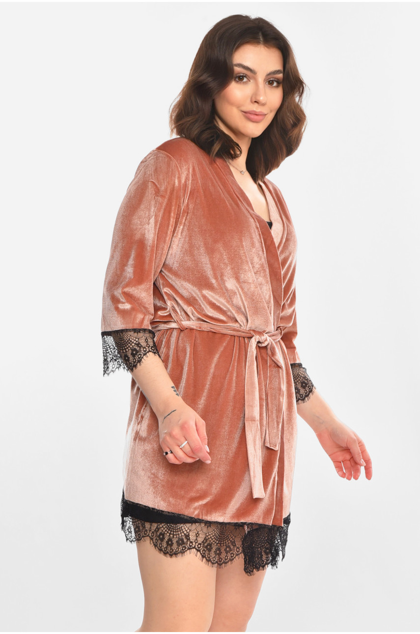 Халат женский велюровый персикового цвета М08/1 212235