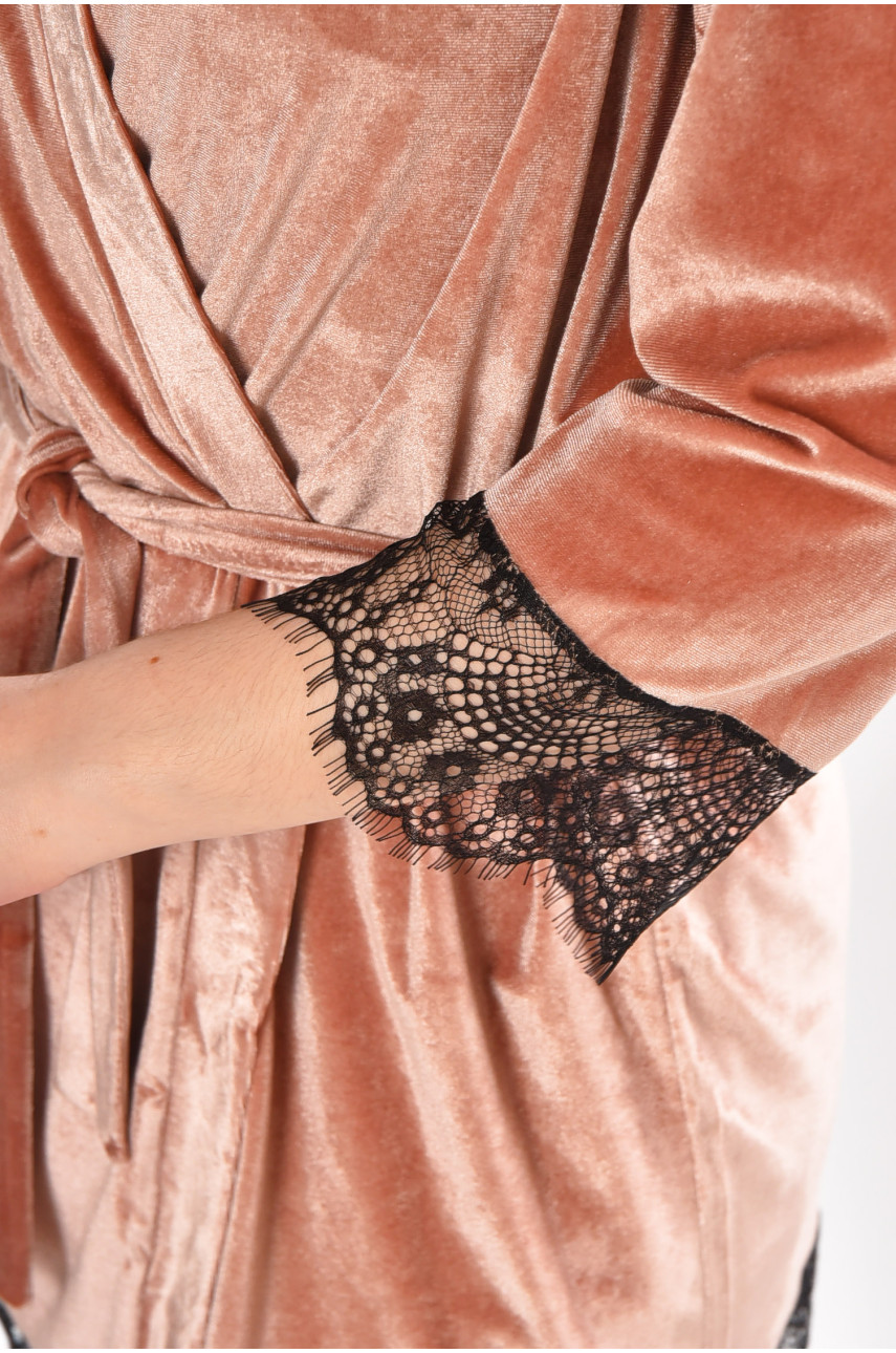 Халат женский велюровый персикового цвета М08/1 212235