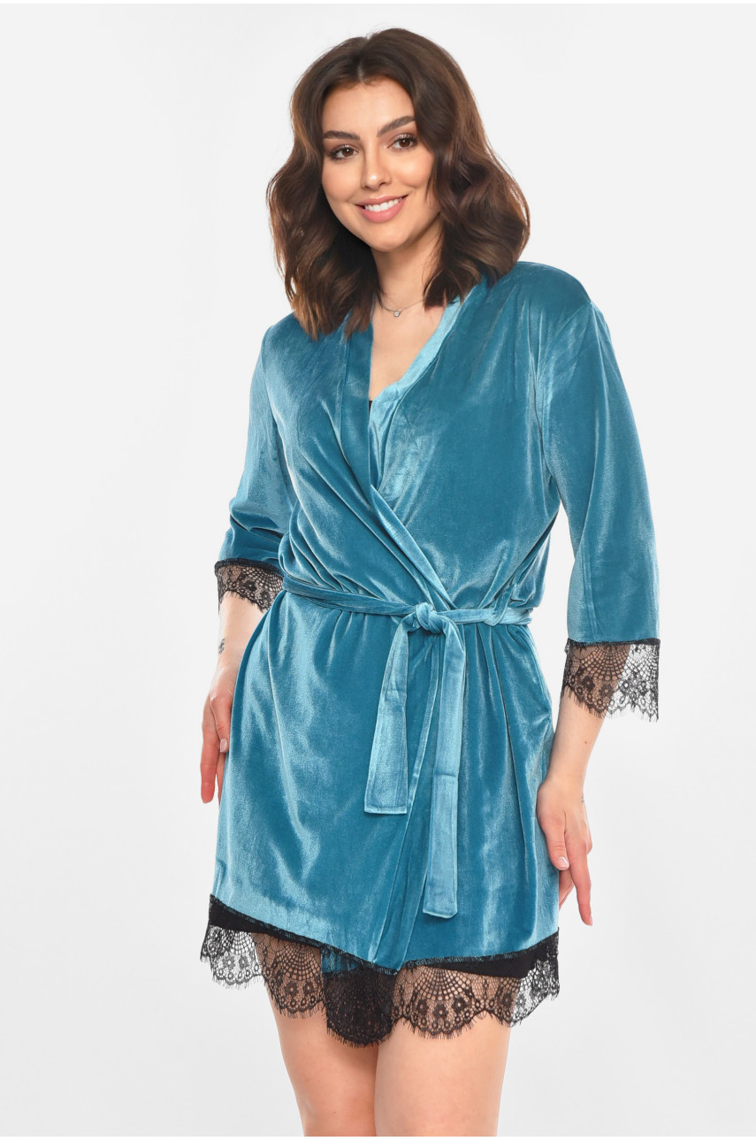 Халат женский велюровый бирюзового цвета М08/1 212238