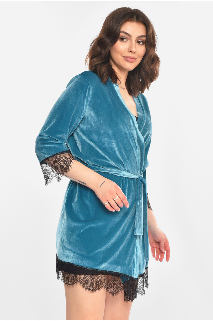Халат женский велюровый бирюзового цвета М08/1 212238