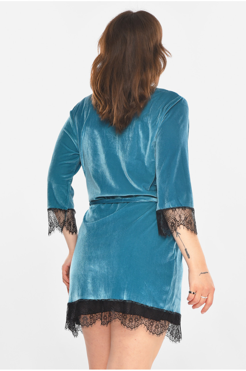 Халат женский велюровый бирюзового цвета М08/1 212238