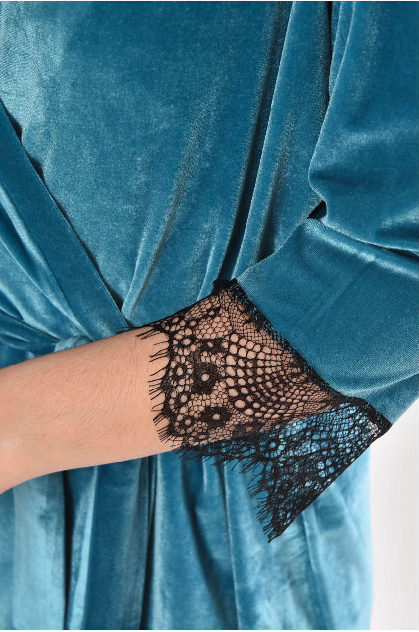 Халат женский велюровый бирюзового цвета М08/1 212238