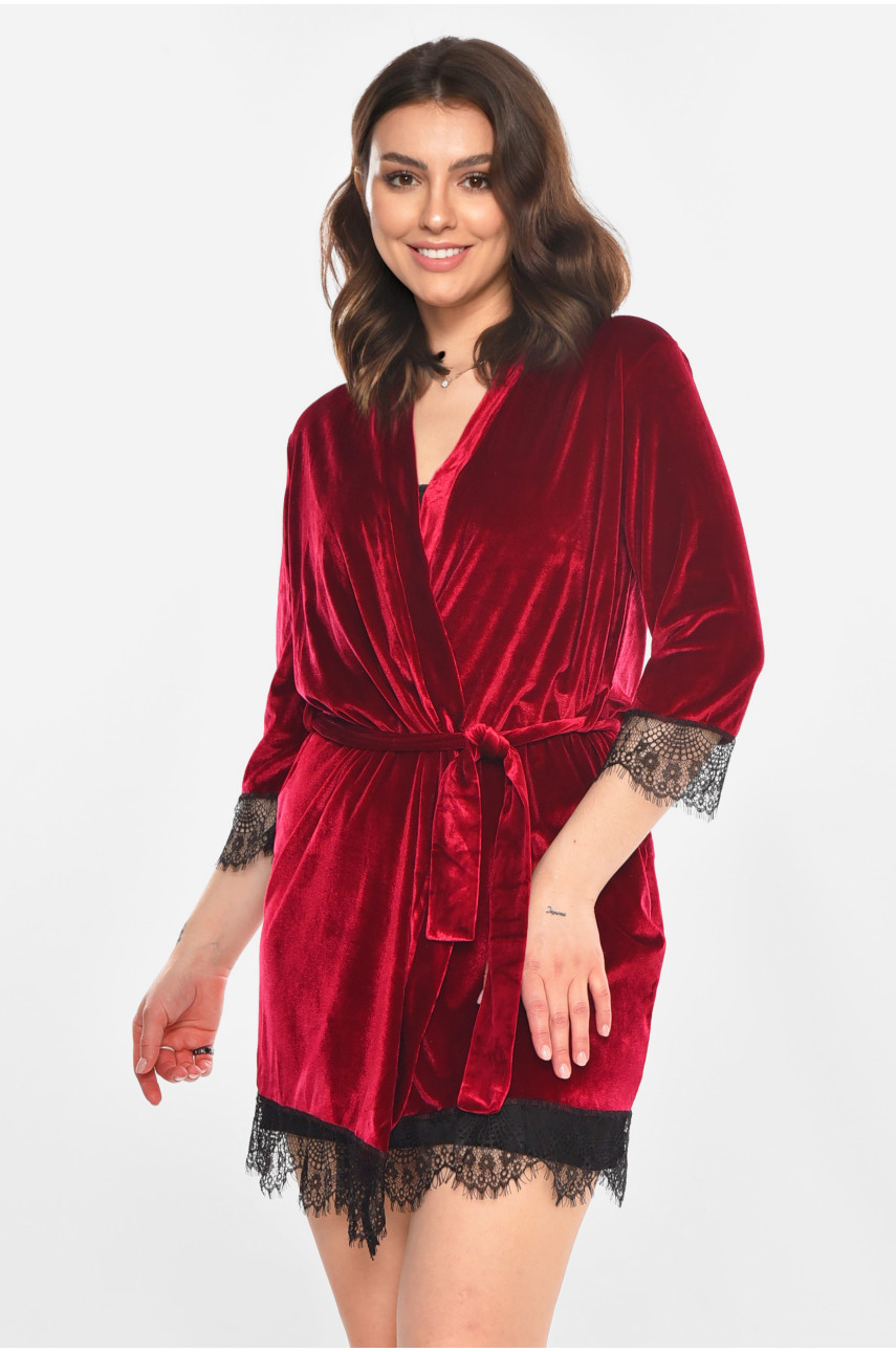 Халат женский велюровый малинового цвета М08/1 212245