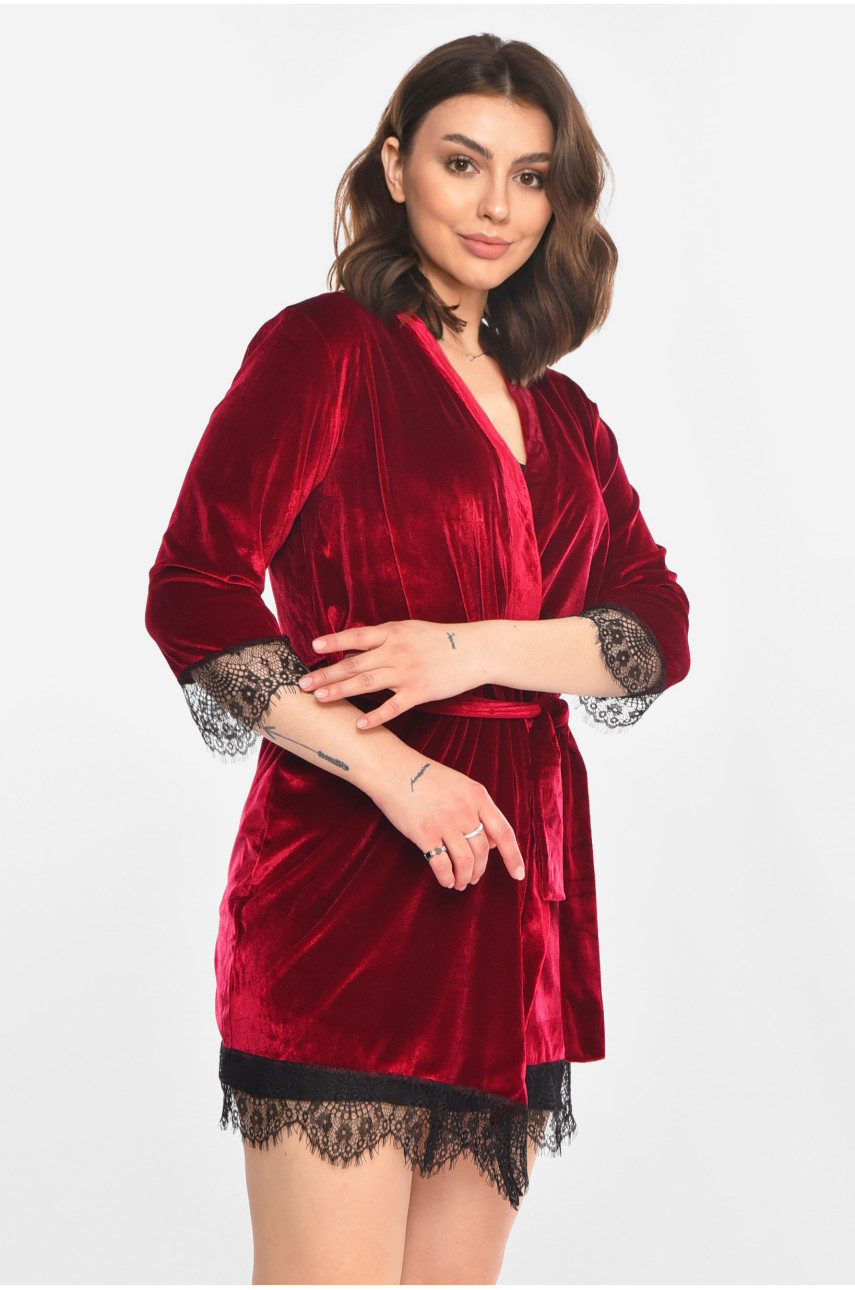 Халат женский велюровый малинового цвета М08/1 212245