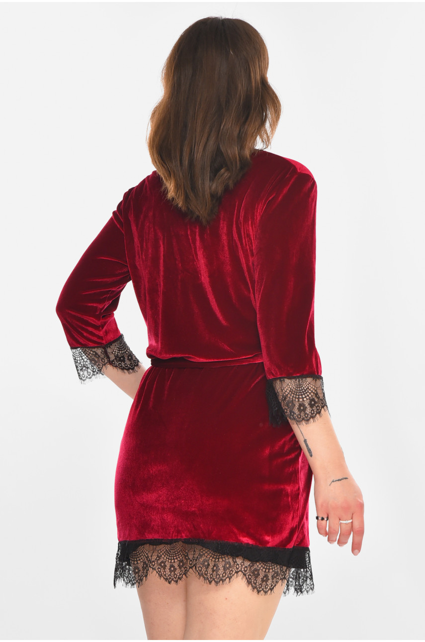 Халат женский велюровый малинового цвета М08/1 212245