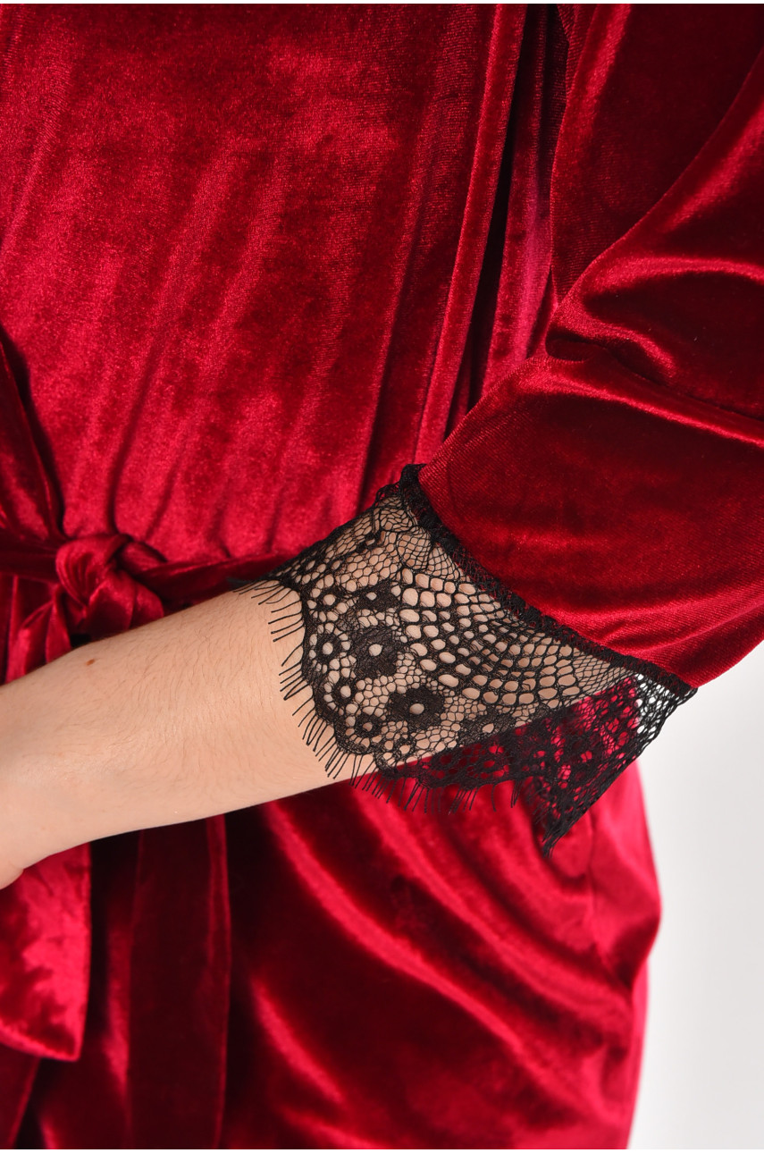 Халат женский велюровый малинового цвета М08/1 212245