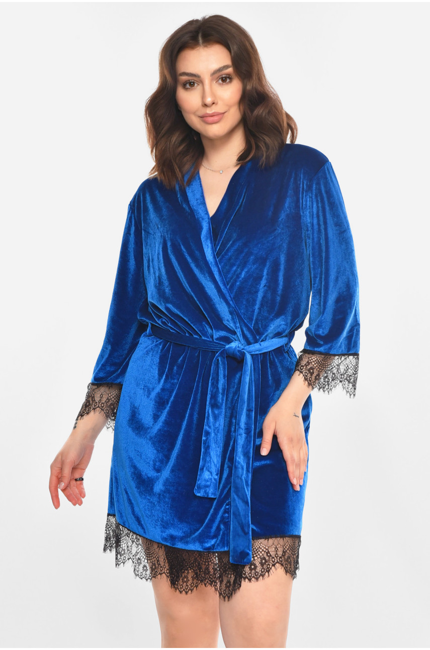 Халат женский велюровый синего цвета М08/1 212246
