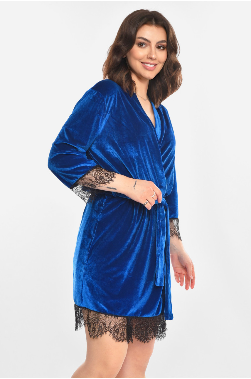 Халат женский велюровый синего цвета М08/1 212246