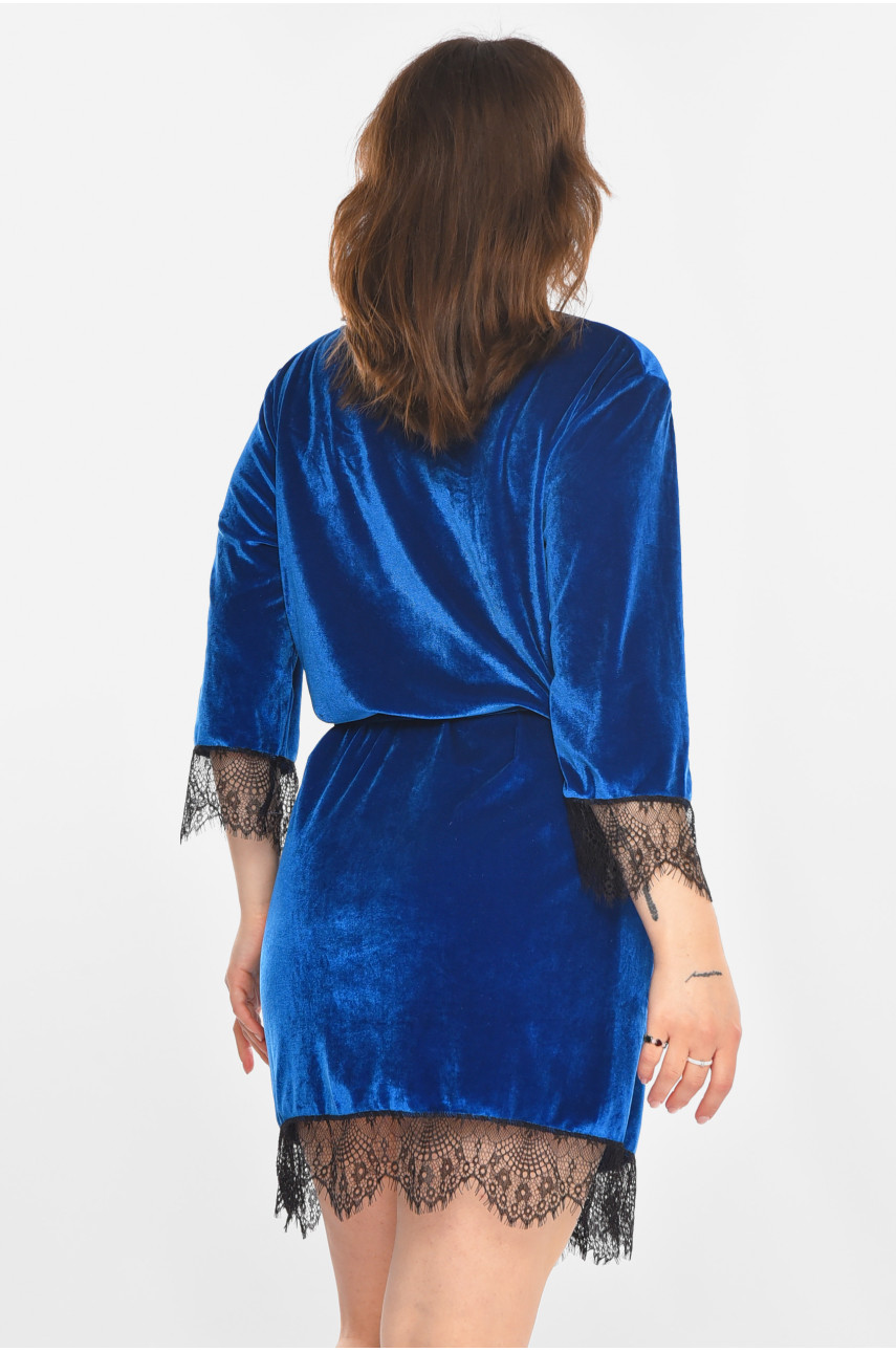 Халат женский велюровый синего цвета М08/1 212246