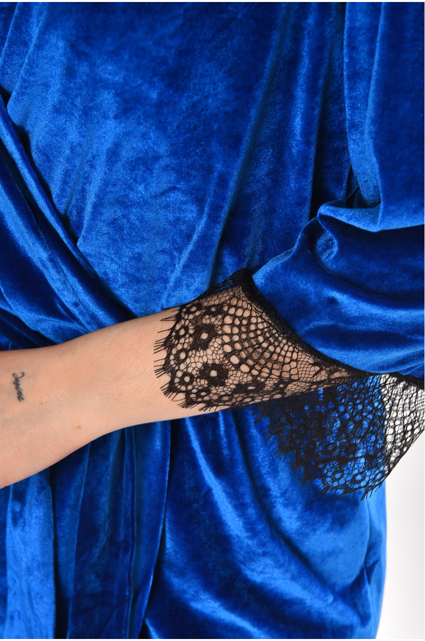 Халат женский велюровый синего цвета М08/1 212246