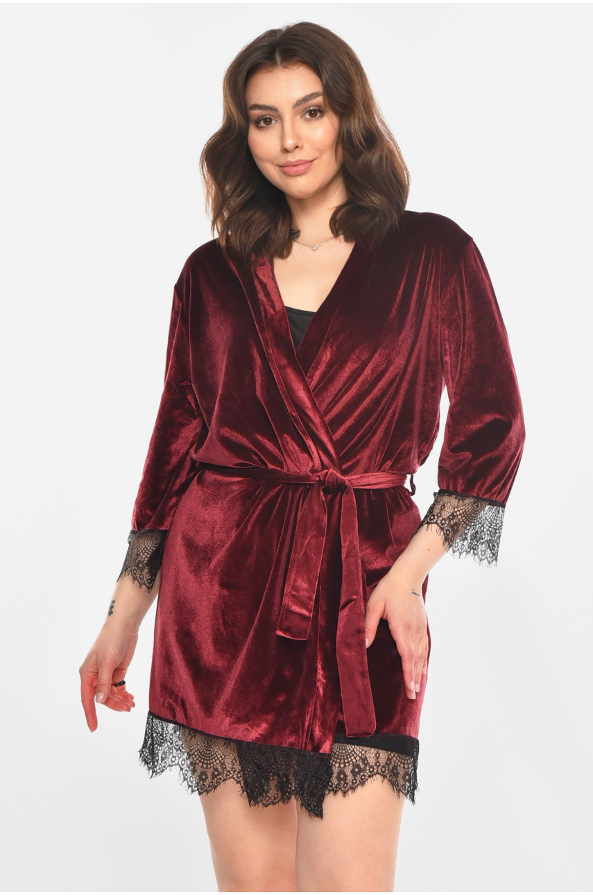 Халат женский велюровый бордового цвета М08/1 212250