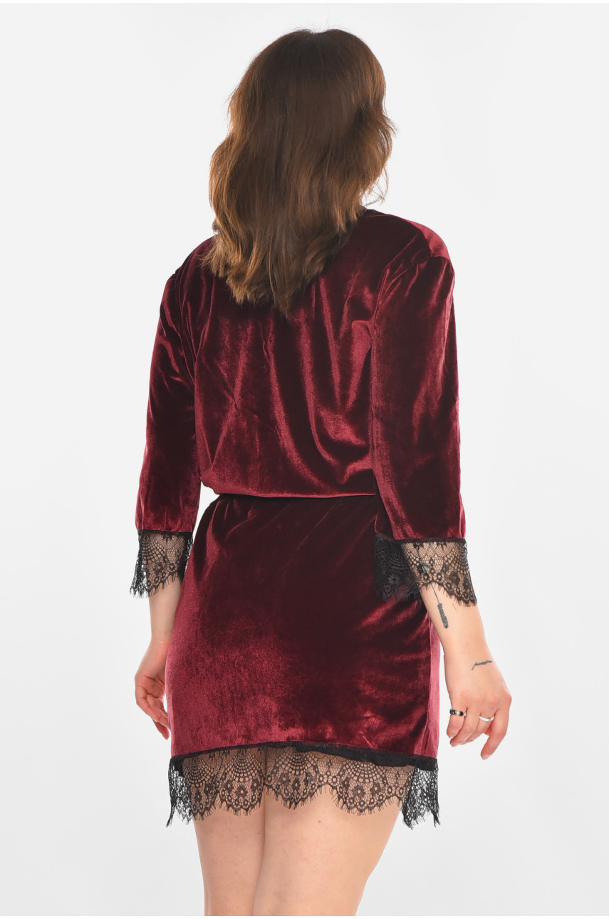 Халат женский велюровый бордового цвета М08/1 212250